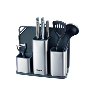 سرویس چاقو ۱۱ پارچه استیل عرشیا بههمراه تخته برش و استند چاقو مدل KS478-3721